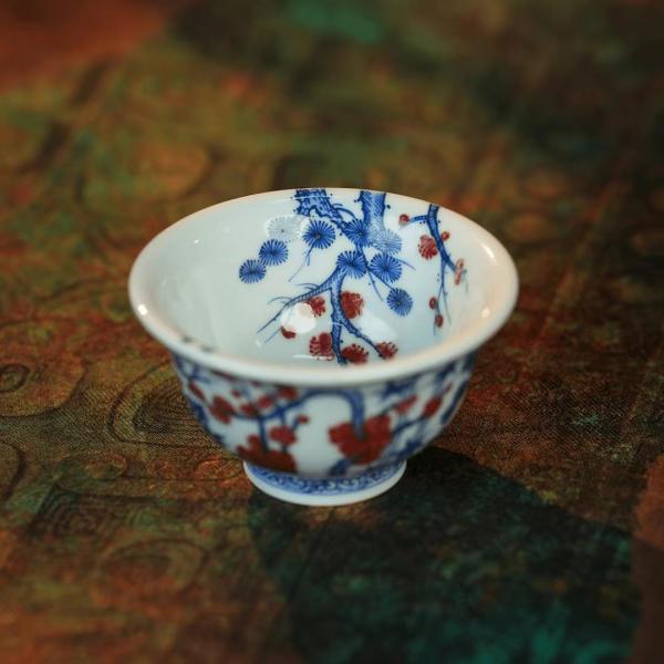 Jingdezhen Underglaze Red Pine Bamboo Plum Hand-Held Tea Cup